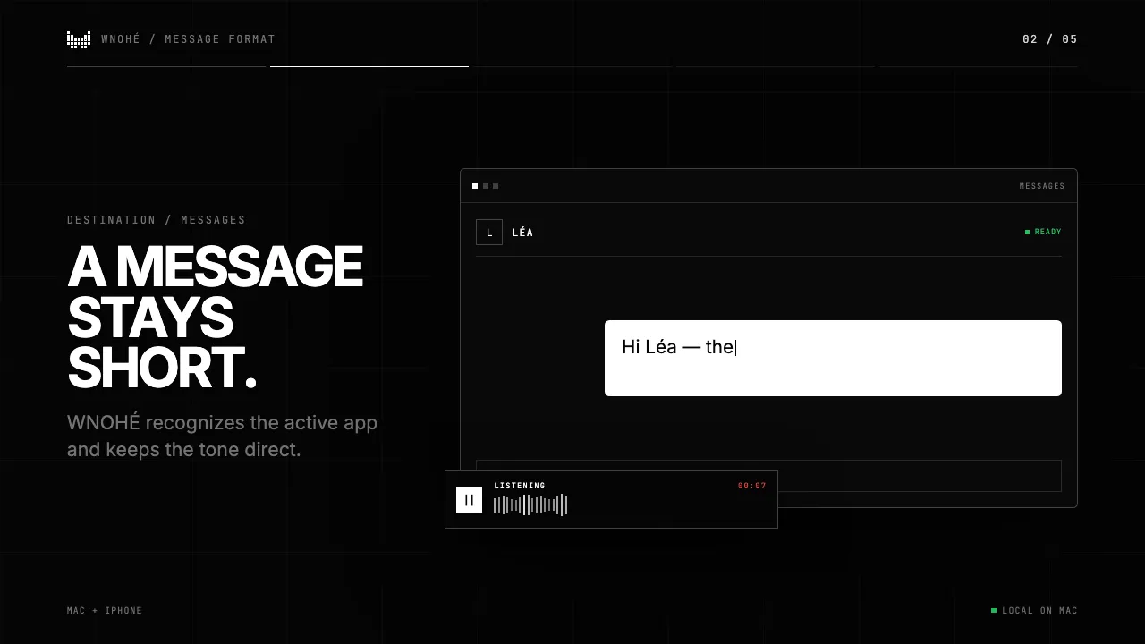 WNOHÉ local-first voice workspace on macOS
